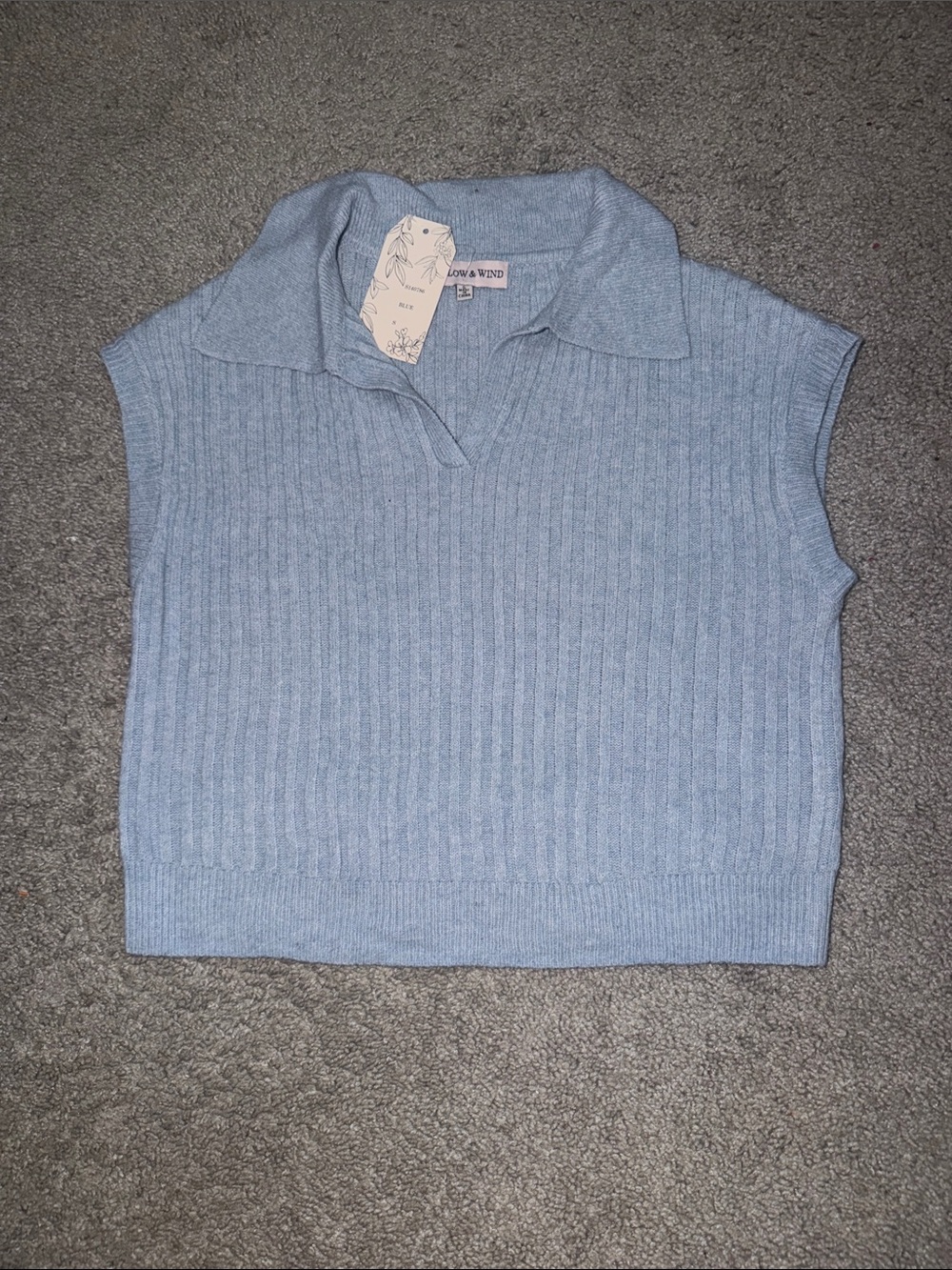 Love & Legend Pastel Blue Ribbed V-Neck Collared Sweater Tank